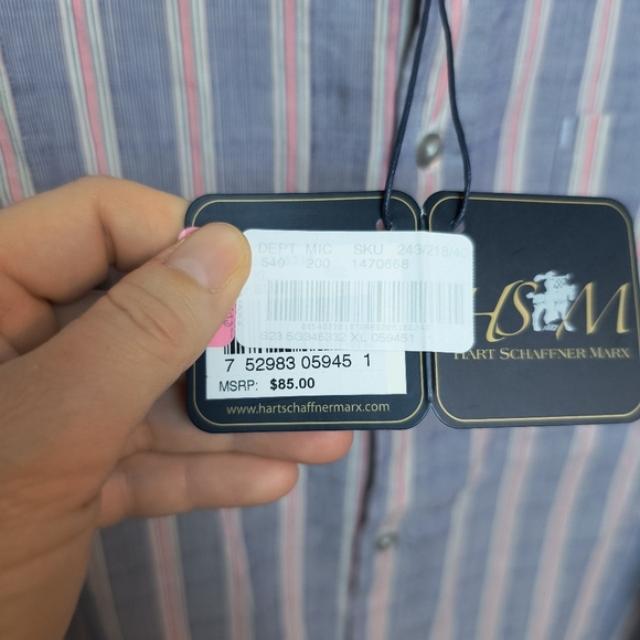 Mens Hart Shaffner Marx XL Blue Pin Striped Salmon White Thick Stripe shirt - Picture 6 of 9